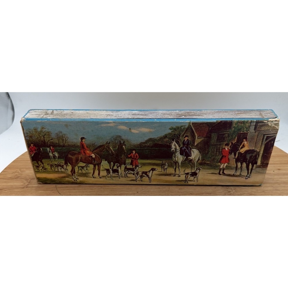 Vtg horse & hound‎ fox hunting scene long fireplace match striker box Man Cave